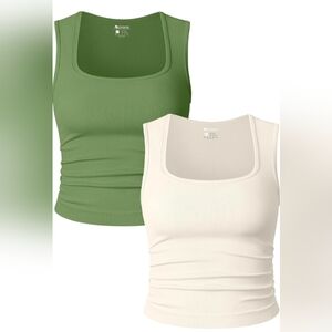 OQQ Crop Tank Tops Bundle of 2 Ruched Sleeveless Square Neck Size Large NWOT